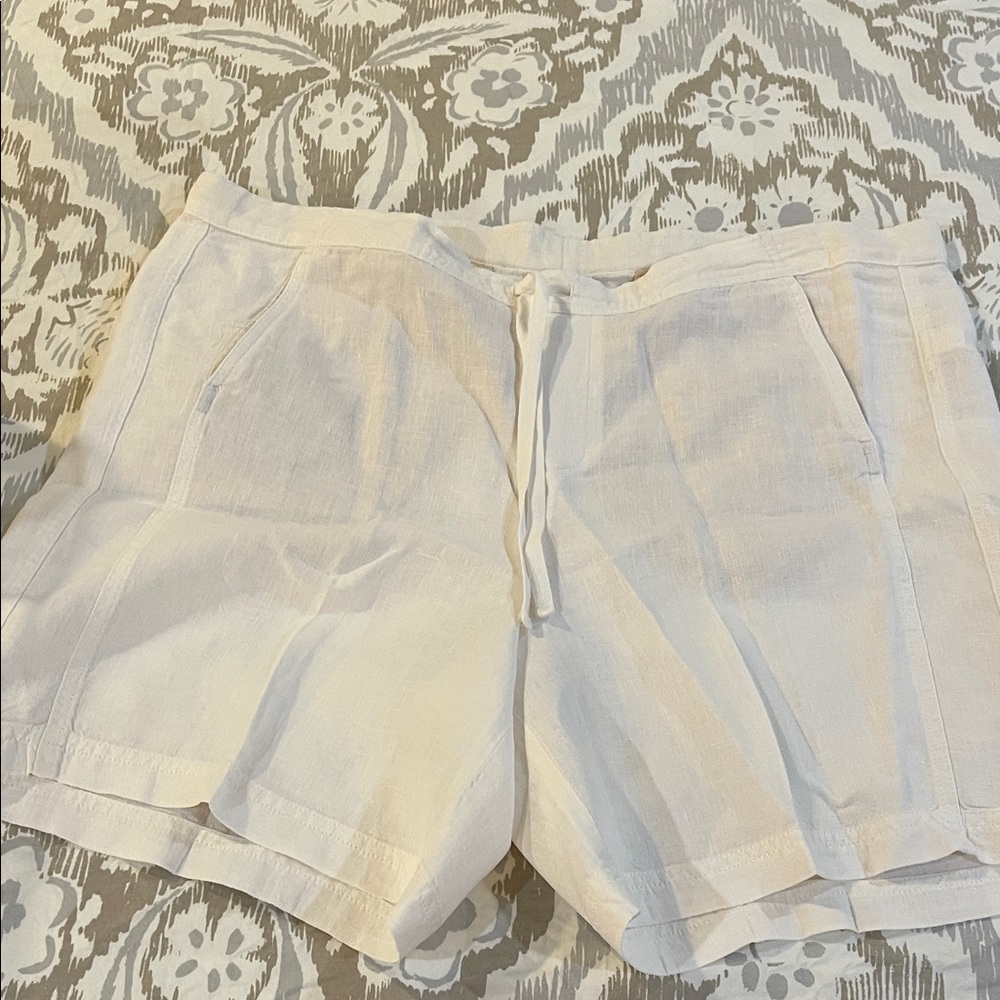 J. Jill White Linen-Blend Drawstring Shorts